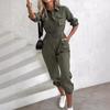Women Lapel Neck Cargo Playsuits Fashion Work Jumpsuits  Women Elegant OL Party Rompers Loose Pant Oversized