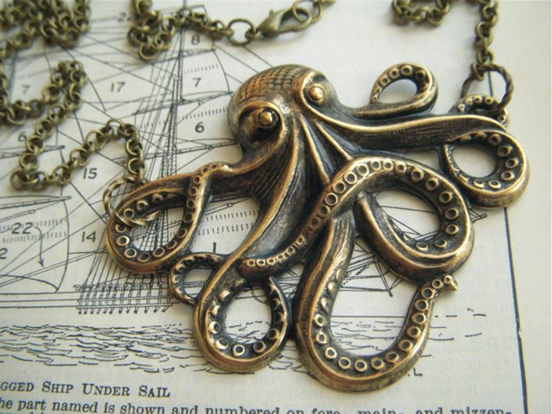 Vintage Octopus Pendant Necklace With Alloy Cross Chain For Women And Men