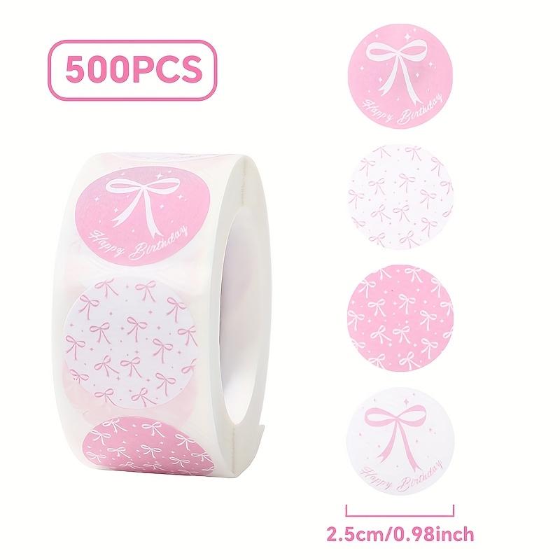 500pcs Pink and White Birthday Party Stickers - Elegant Bow design with Happy Birthday text, for Gift Wrapping, Scrapbooking