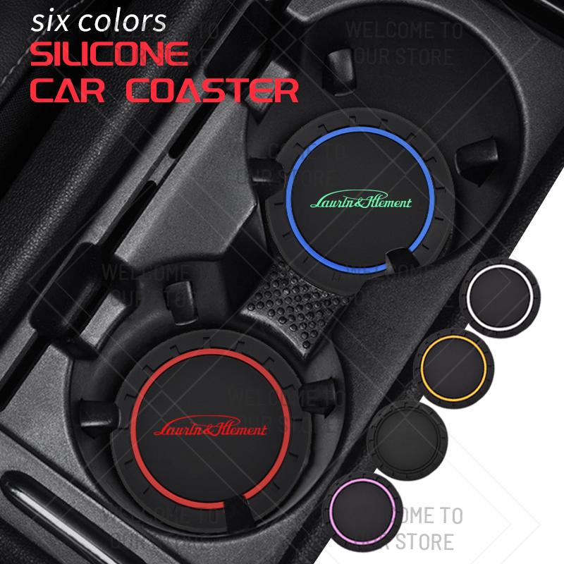 BYCP2 2pcs PVC For Skoda L&K LOGO Octavia Superb RS Karoq Kamiq Yeti Car Coaster Water Cup Anti-Slip Silicone Pads Interior Decoration