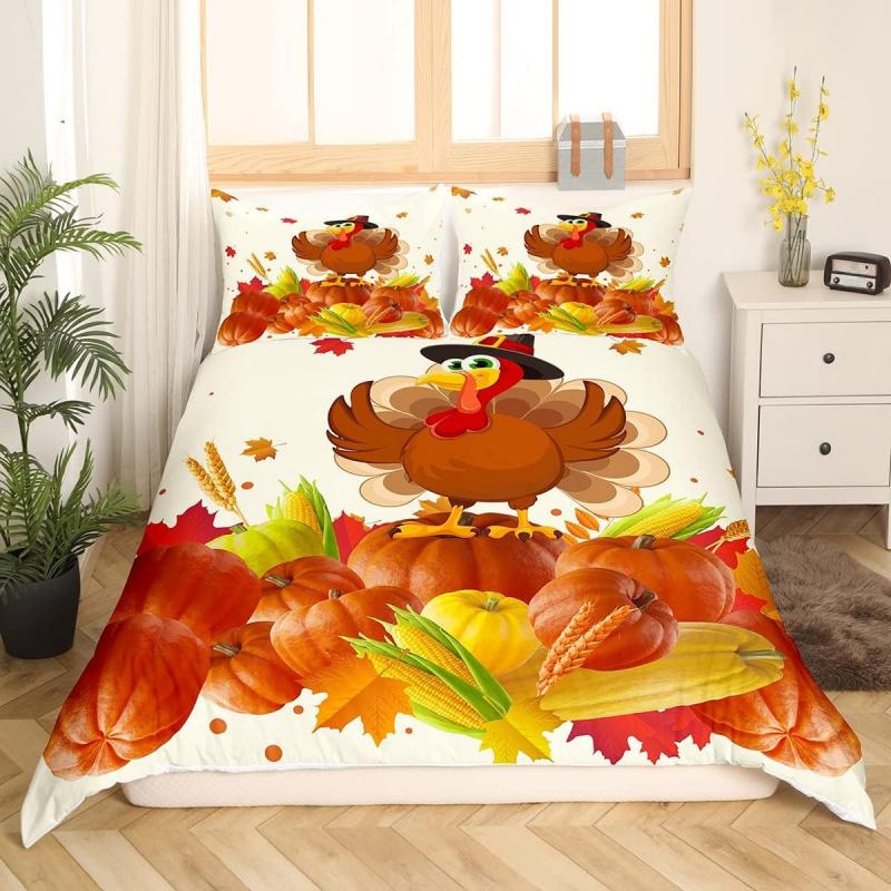 Autumn Pumpkin Bedding Three Piece Set Rural Farmhouse Boys and Girls Turkey Thanksgiving Decoration