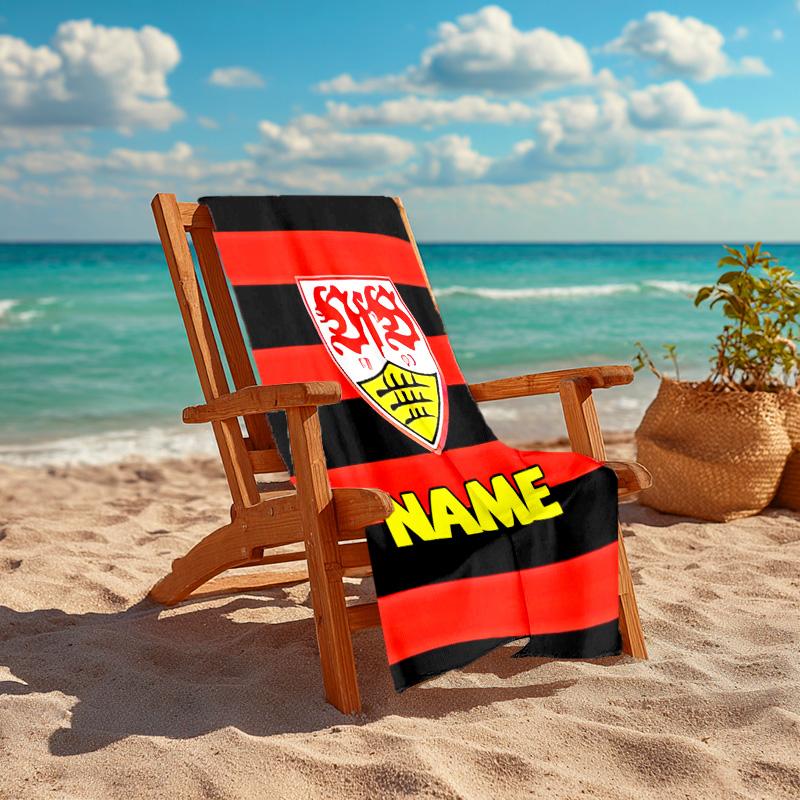 Personalized customized proof beach towel with VfB Stuttgart pattern - soft, absorbent,quick-drying,perfect swimming,camping&bathing