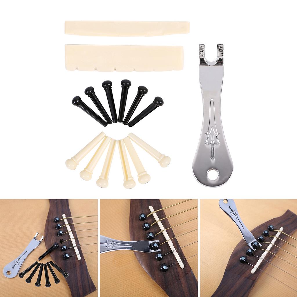 12Pcs Acoustic Guitar Bridge Pins with Bridge Pin Puller Remover Guitar Bridge Saddle Nut Guitar Pegs Replacement Parts