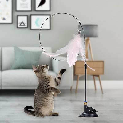 Игрушки для кошек Палочка-дразнилка для кошек с колокольчиком Удлиненный стержень Присоска Само Высокий и Прочный Инструмент-дразнилка для укусов Сменная перьевая головка
