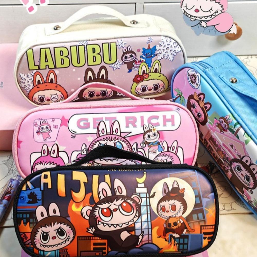 Stationery Box Canvas Portable Pencil Case Cute Bubble Matt Pencil Case Primary School Student Large Capacity Girl Heart