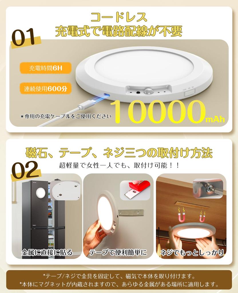 Светодиодный светильник с датчиком движения для помещений, перезаряжаемый через Type-C, с регулировкой яркости и цвета, компактный, 12 Вт, 2000 лм, 5-уровневый таймер, функция памяти,