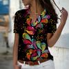 2025 Summer New Fashion Women's Multicolored Printed Short Sleeve V-neck Casual Button-down Shirt Top