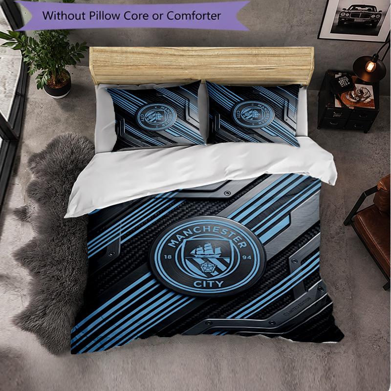 Manchester City Pattern 3 Pieces Bedding Set Soft Microfiber Duvet Cover with Pillow Cases for Bedroom