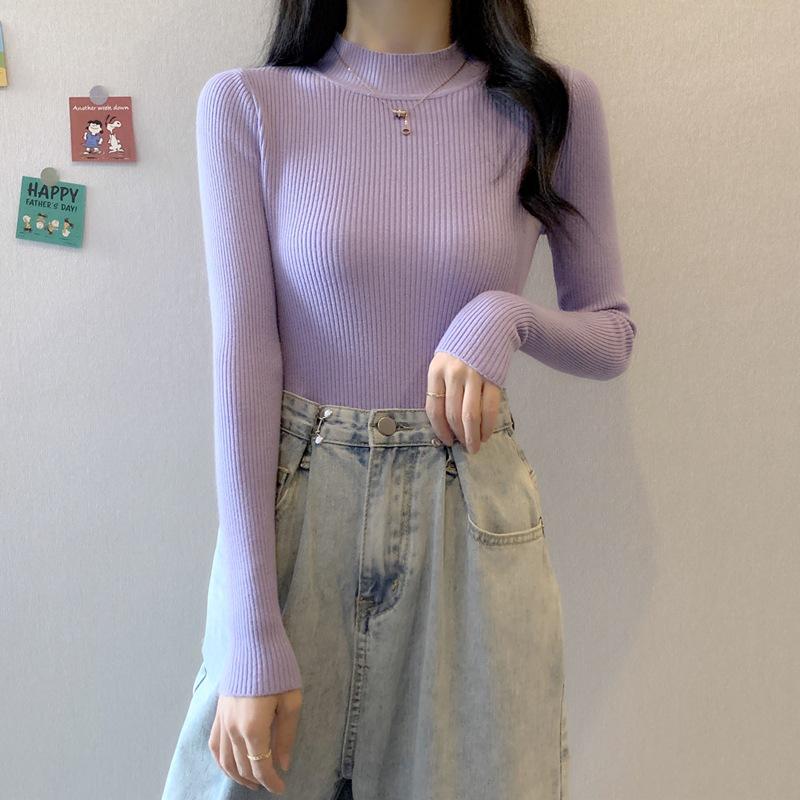 Женский черный облегающий вязаный свитер с полувысоким воротником 2022 года на весну и осень