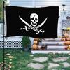 90* 150cm 1Piece Pirate Flag Skull Flag Canvas Header Banner Polyester with Brass Grommets Halloween Theme Party Outdoor Decora