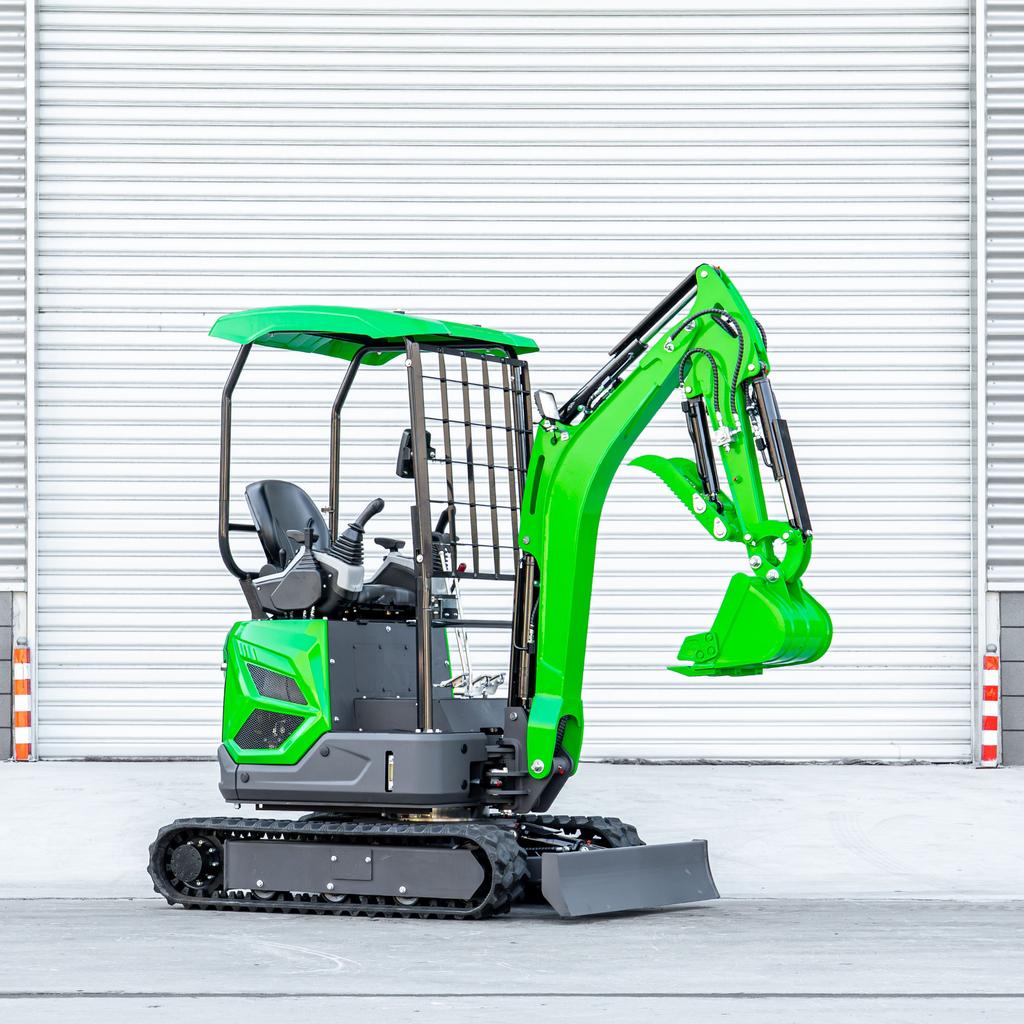 Compact Rubber Track Crawler Excavator Digger 1.8 Ton Lime Green Hydraulic Thumb Dozer Blade Farm Building Projects