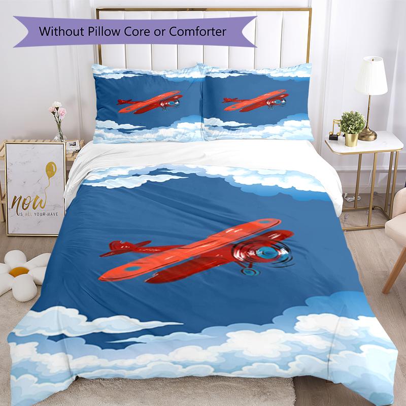 3pcs Cute airplane Bedding Set Duvet Cover Closure Includes 1 Duvet Cover & 2 Pillowcases, Soft and Comfortable for All Seasons.