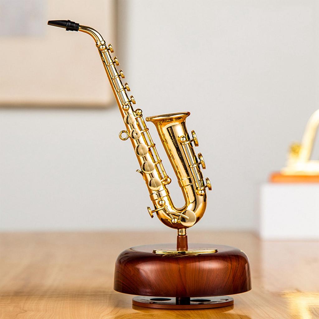 Trumpet Music Box Classical Wind Up Musicbox Twirling Music Box Rotating Base Brass Wind Instrument Miniature Replica