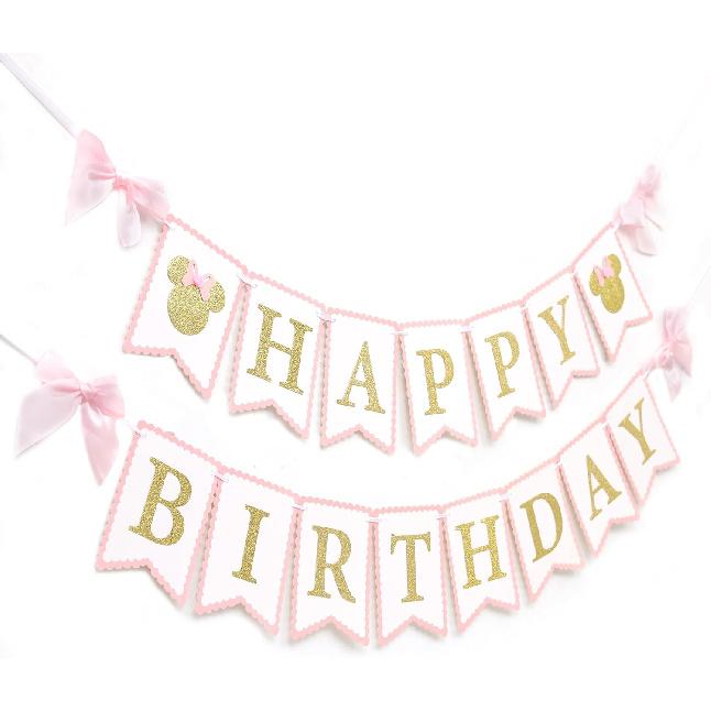 Mouse One High Chair Banner - Mouse First/1st Birthday Decorations,Pink And Gold Banner, Bow Girl 1st Pink Decor (mouse-1)