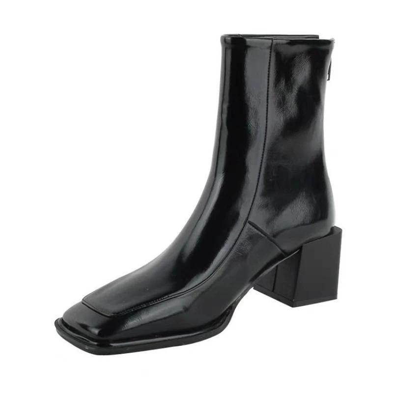 Модные зимние ботильоны женская обувь модные квадратные носки на высоком каблуке короткие лодочки женские элегантные ботильоны Morder 2024