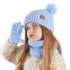 Kids Winter Hat Gloves Scarf Set Cold Weather Knitted Bear Hat with Pom Fleece Lined Neck Warmer Mitten Set for Girls Boys Ages 4-10