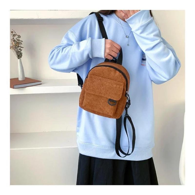 Super Popular Cute Mini Backpack, Corduroy Student Commuting Bag, Multi-Functional Portable Makeup Bag