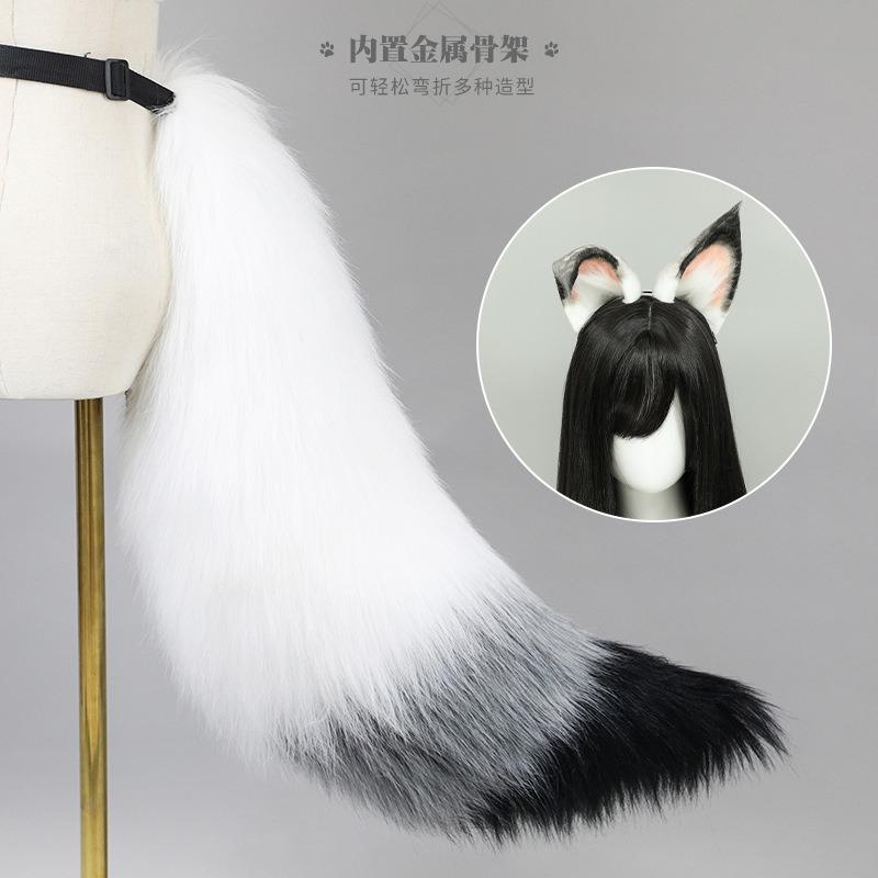 Лисьи ушки Ободок из грецкого ореха Ручной работы Плюшевый кос Реквизит Головной убор для комик-шоу Лисий хвост Хвост из грецкого ореха Набор