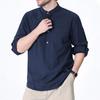Men's Long-sleeved Vacation Shirt, Casual Life with Pocket Solid Color Cotton Long-sleeved Button Henry Shirt