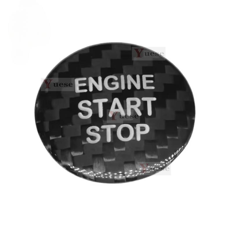 For Toyota Crown CHR Red Black Real  Carbon Fiber Car Engine Start Stop Switch Button Trim Cover Stickers Decals Stying