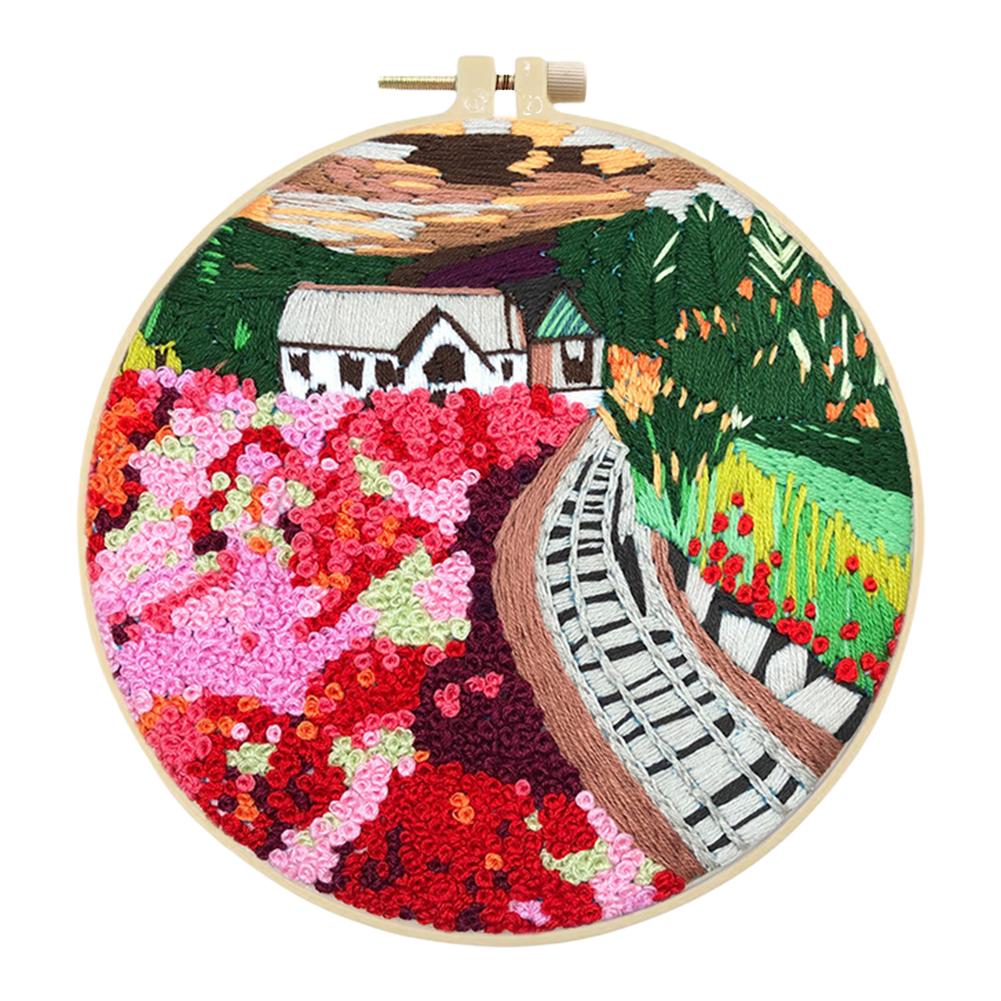 Наборы для вышивания крестом с набивным рисунком, с пяльцами, цветной нитью