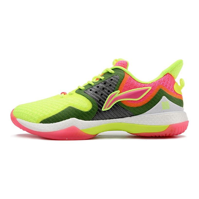 Li Ning Боевой Алебарда Амортизация Скользкая Устойчивость к истиранию Низкие Бадминтонные Кроссовки Мужские Розовый Желтый Зеленый AYAQ005-4
