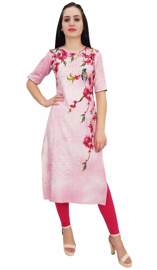 Bimba Indian Summer Tunic Women's Kurti Rayon Pink Printed Kurta Long