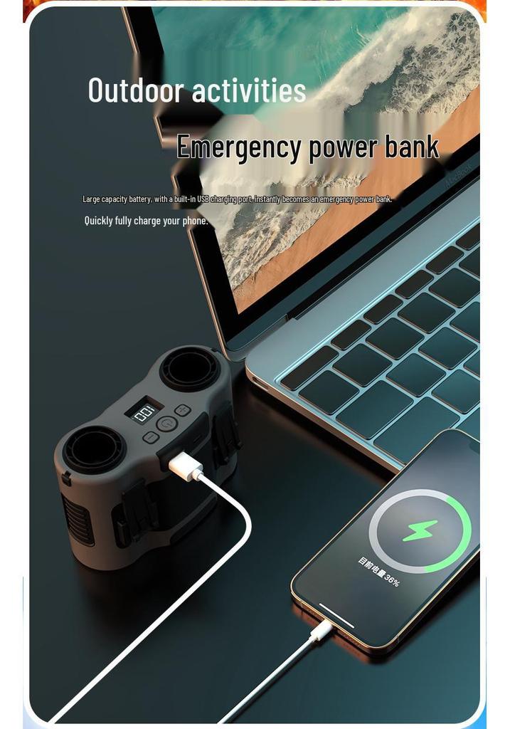 Портативный двойной вентилятор для шеи и талии с функцией Power Bank, для использования в разных странах