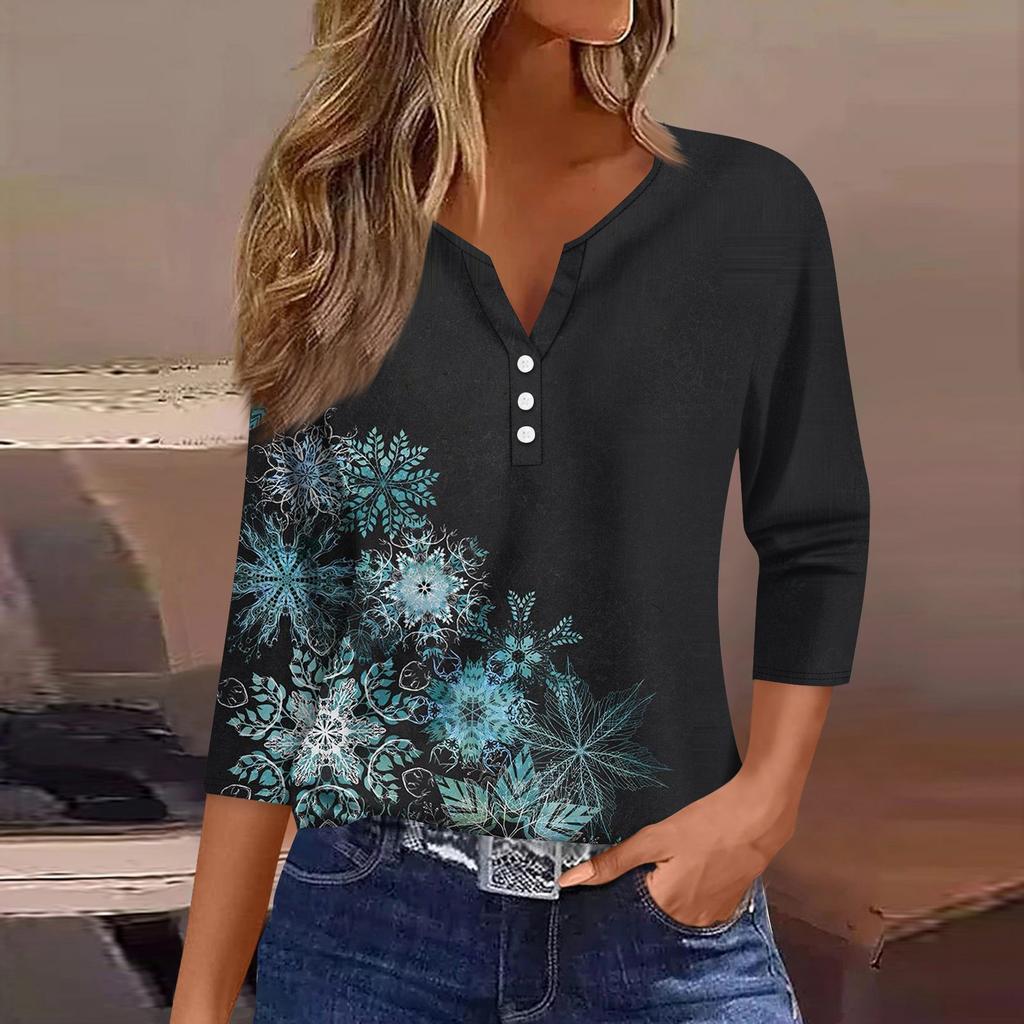 Рубашки с рукавом 3/4 для женщин, милые принты, графические футболки, блузки, повседневные блузки, туники с V-образным вырезом, топы