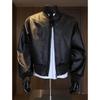 Men Cropped Patchwork Motorcycle Jacket Long Sleeve Zip Up Baseball Style