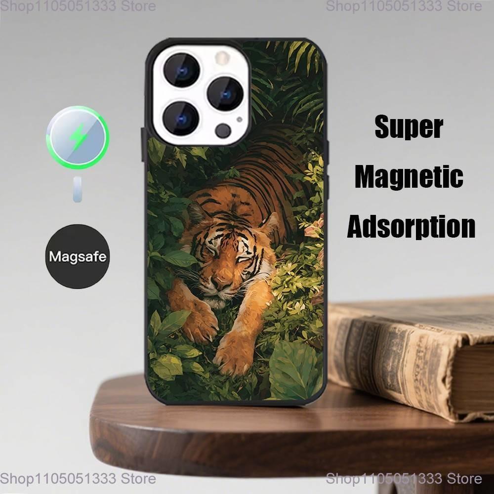 Чехол с животным Тигр Лев Чехол для телефона Для iPhone 17,16,15,14,13,12,11,Pro,Max,Plus,Mini,Magsafe,Магнитный чехол для беспроводной зарядки