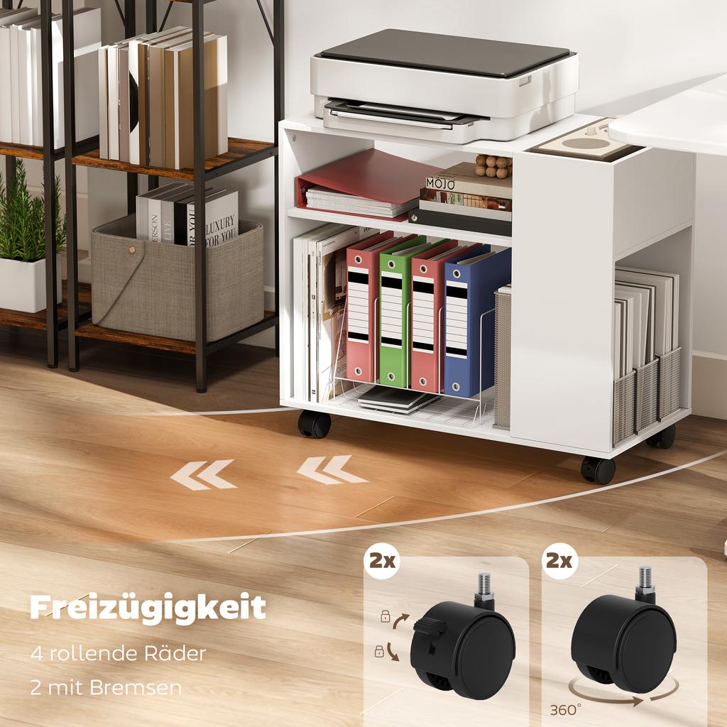 Printer Stand Printer Table with Divided Compartment, Shelves for Office, 70 x 34 x 60 cm, White