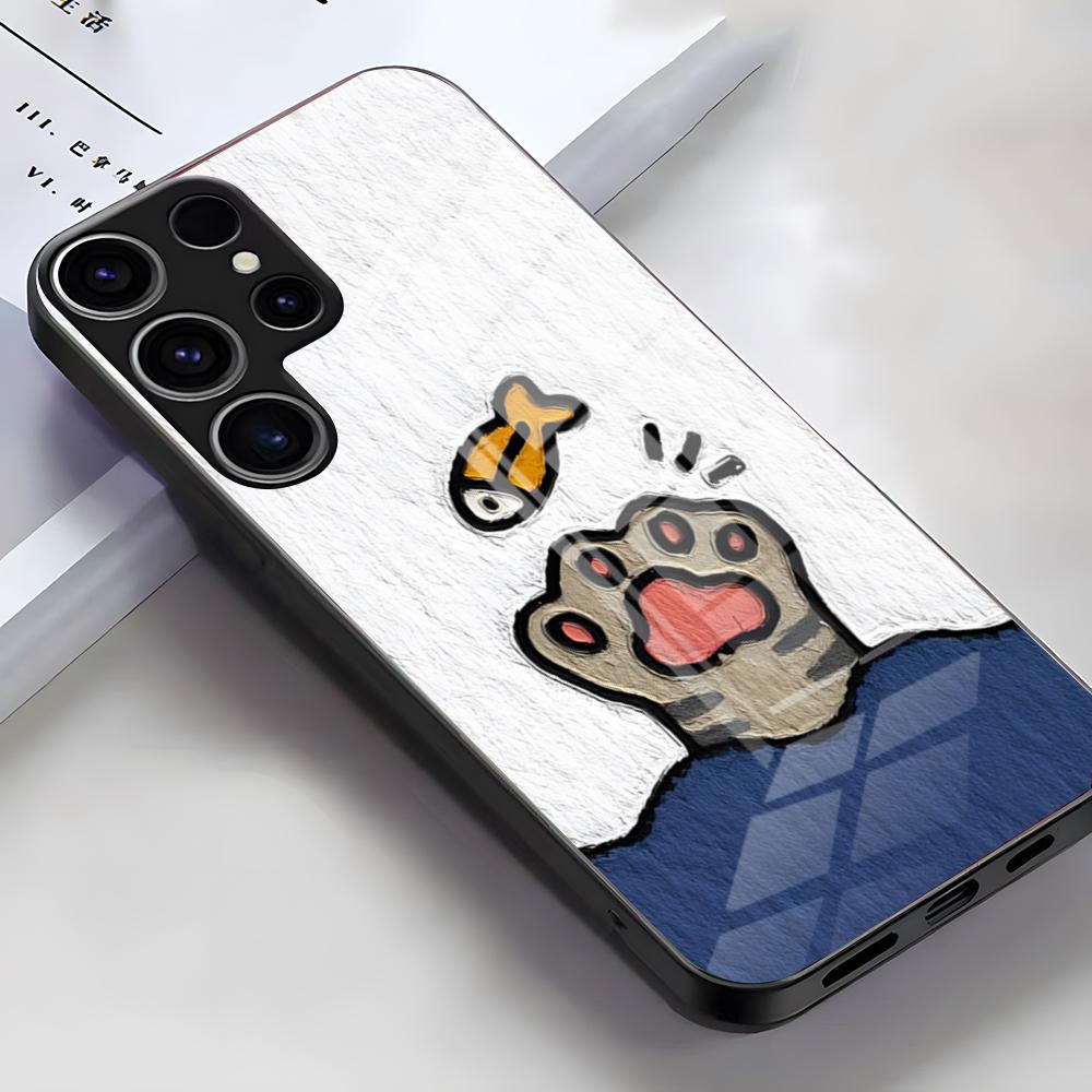 Милый мультяшный чехол для телефона с кошками и собаками для Samsung S26 S25 Edge Ultra S23 S22 S21 S20 Ultra Plus S24 Fe A54 A53 A25 Стеклянная крышка