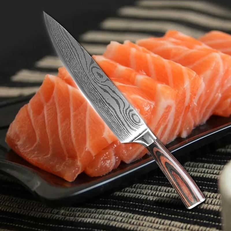 Japanese Chef's Knife Set 3 Pieces Damascus Steel Pattern Kitchen Knives Set Meat Cleaver