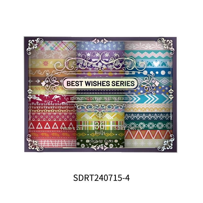 36rolls Best Wishes Washi Tapes Set Basic Pattern Gold Stamping 7mm Lace Adhesive Masking Decoration Stickers Gift Packing