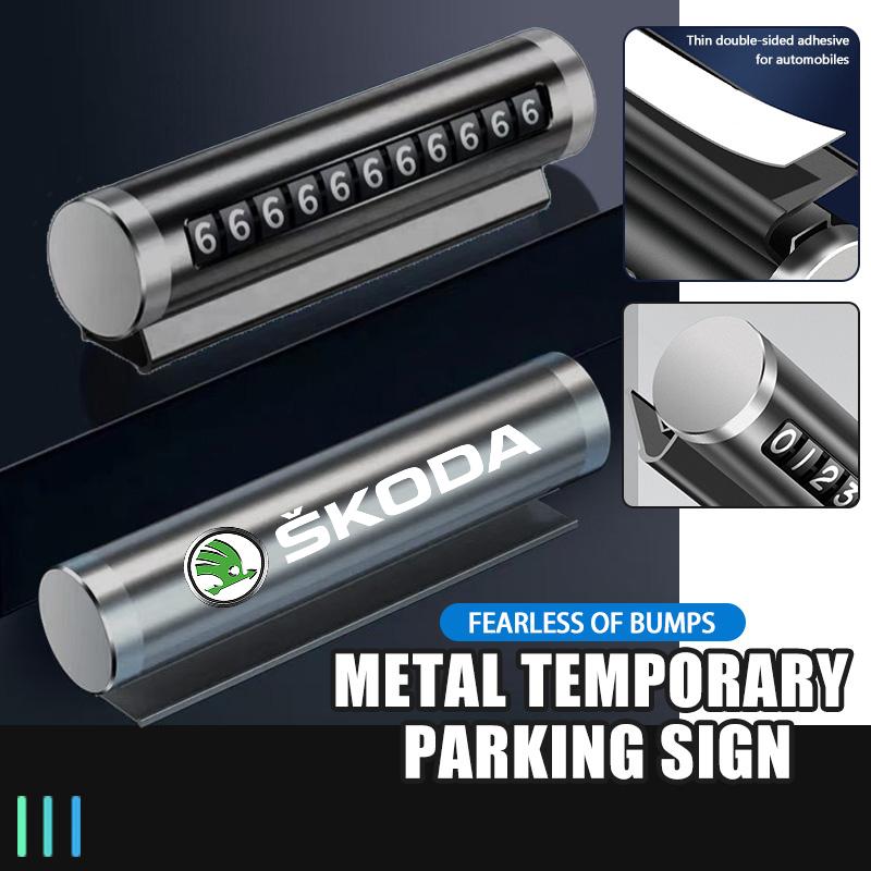Car Phone Number Plate Stop Temporary Parking Card Aluminum Stickers Rotate For Skoda Rapid Octavia Derivative Enyaq-iV VisionS
