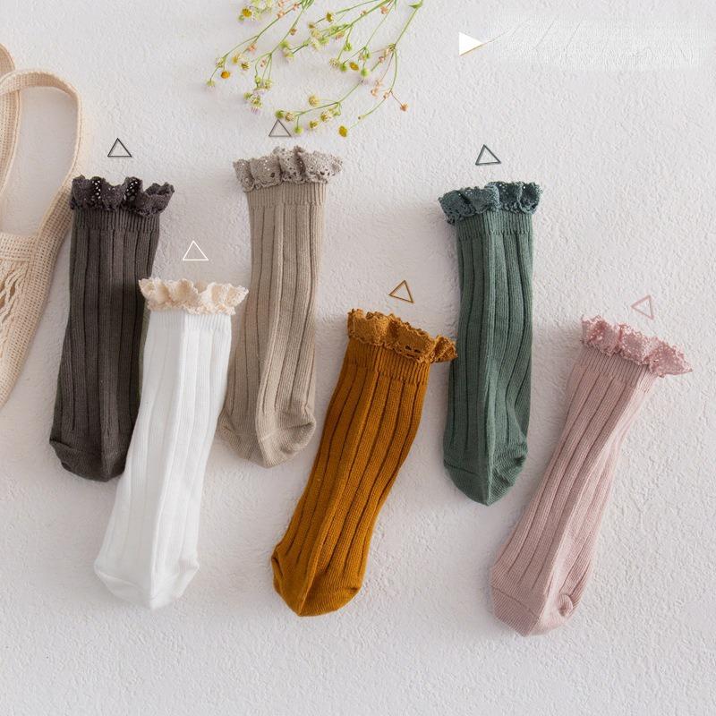 Осенне-зимние винтажные хлопковые носки для маленьких девочек, однотонные детские носки, носки принцессы для девочек, японские хлопковые носки