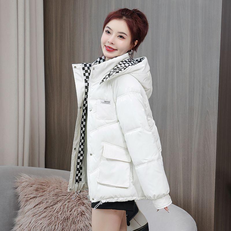Women's Shiny Korean-style Short Cotton Coat, Winter Loose Thickened Hooded Down Cotton Jacket