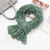 Solid Green Cotton Linen Vintage Pleated Scarf Shawl Autumn Winter Unisex Thin Long Neck Wrap Warmth Breathable Lightweight