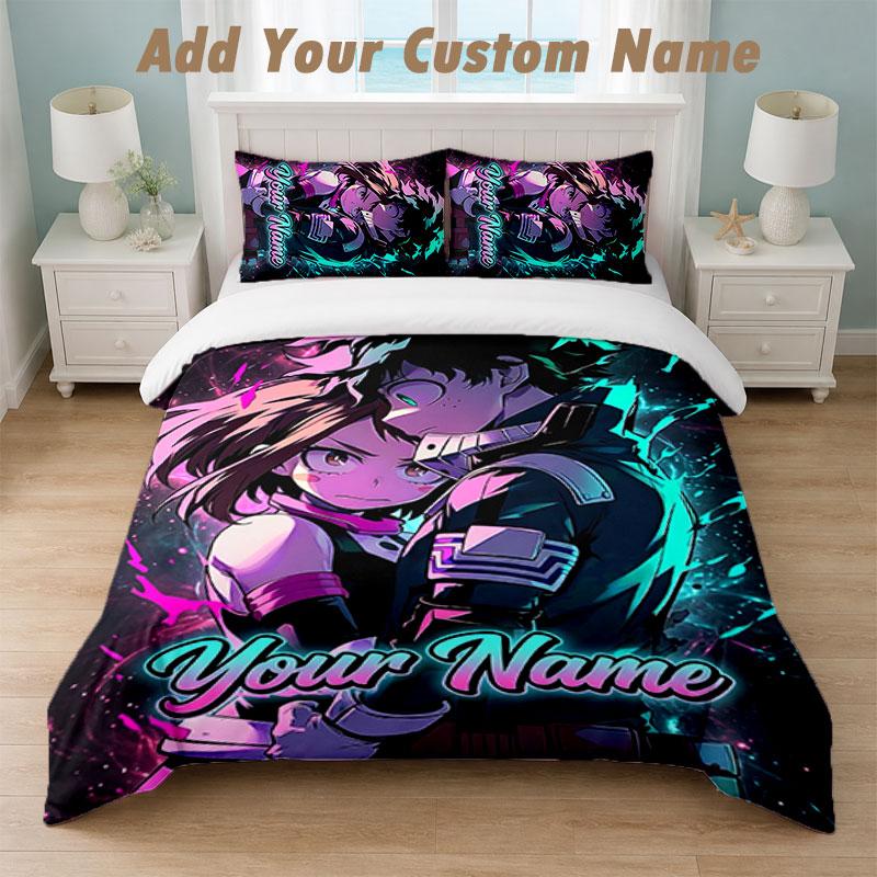 Bedding Set 1 Duvet Cover 2 Pillowcases My Hero Academia Print Soft Bed Linen Bedroom Decor