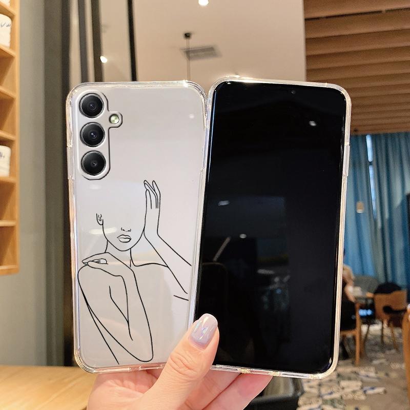 Мягкий силиконовый чехол Flower Line для Xiaomi Redmi Note 13 Pro 13C Poco Samsung A35 A55 M35 S24 Huawei Honor 90 iPhone Camera Защитный противоударный чехол