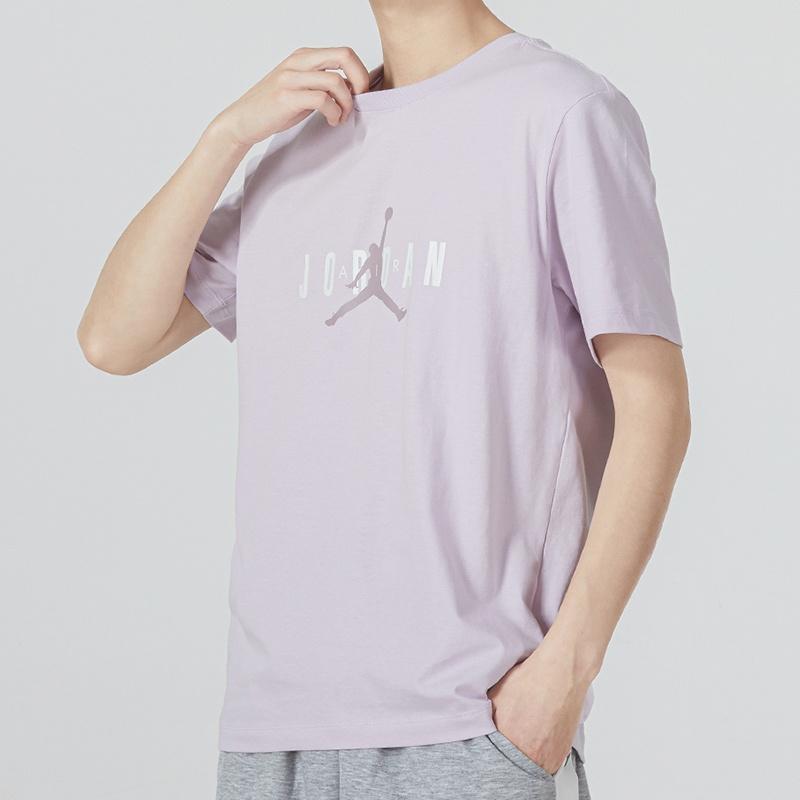 Men's Air Jordan Alphabet Flying Man Logo Printing Round Neck Casual Short Sleeve Lavender Light Purple T-Shirt DM1463-530