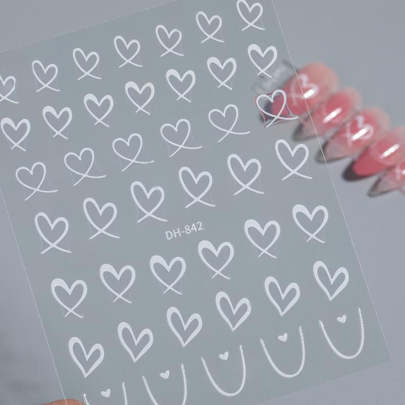 1 лист Наклейки для нейл-арта 3D Милое сердце Белые Золотые Серебряные Линии Сердце Любви Декали для ногтей DIY Клейкий Слайдер Маникюрные Украшения