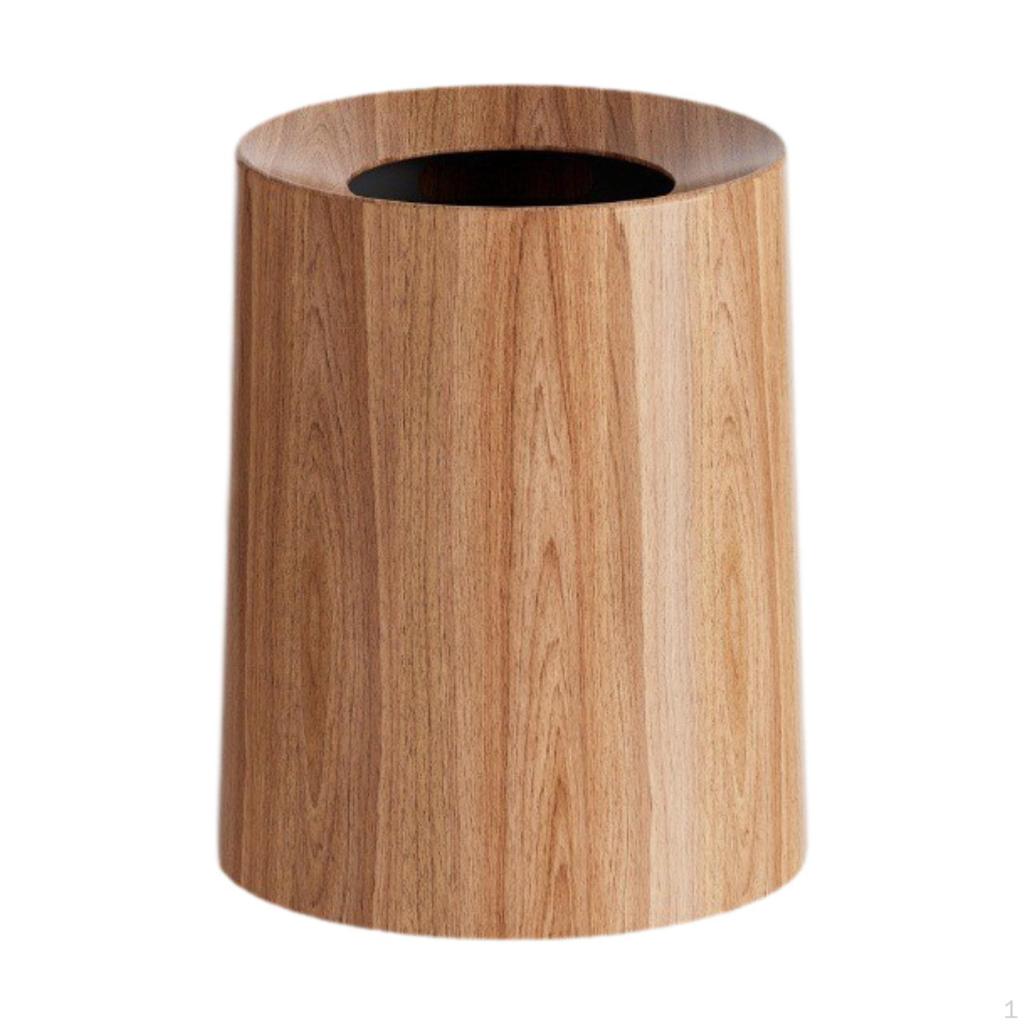 Imitation Wood Grain Trash Can Open Top Garbage Bucket Elegant Waste Basket Round Wastebasket