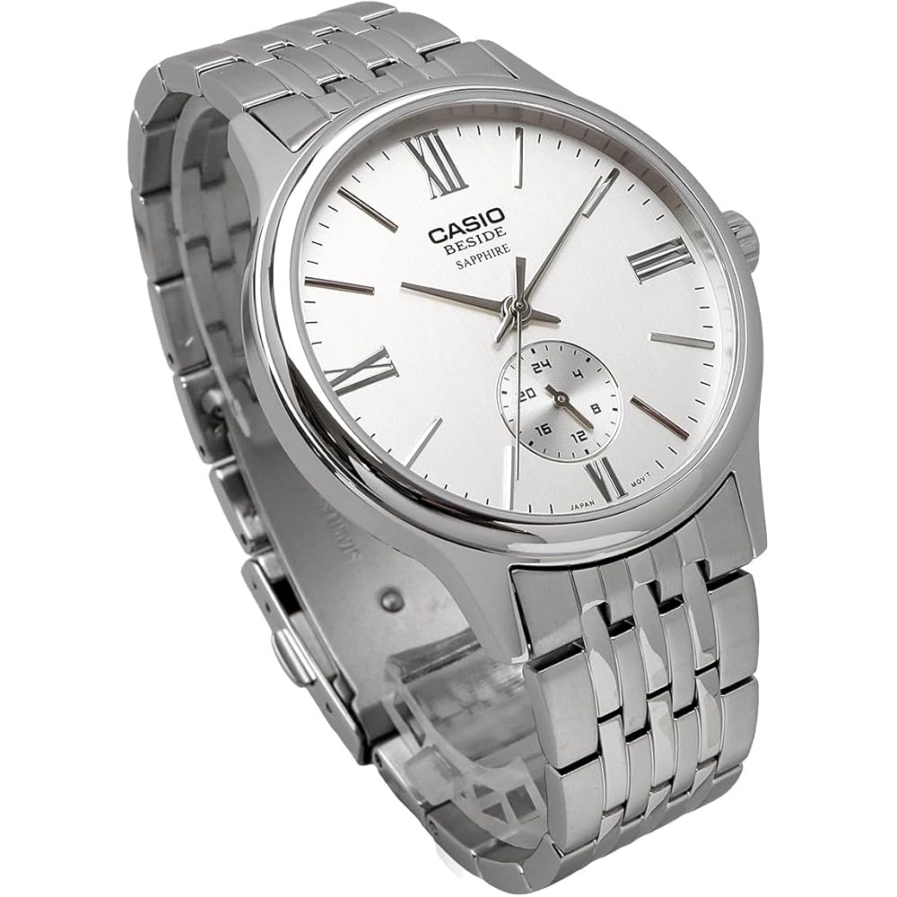 Мужские кварцевые часы Casio Beside Сапфировое стекло Стальной браслет 24-часовой формат Отображение Серебристый BMS-100D-7AV