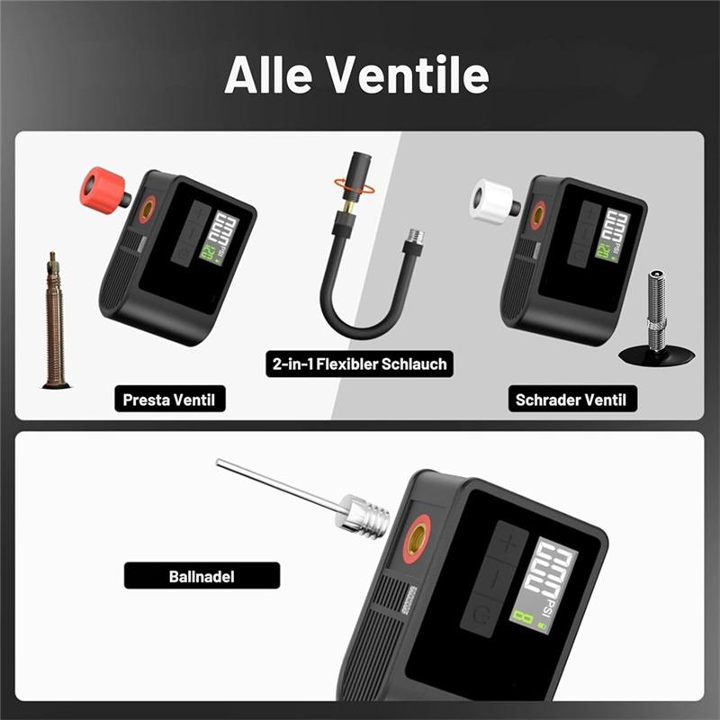 Integrated Pressure Gauge LED Light Mini Electric Bike Pump, 120 PSI, Charge, Auto Shut-Off For Road Bikes
