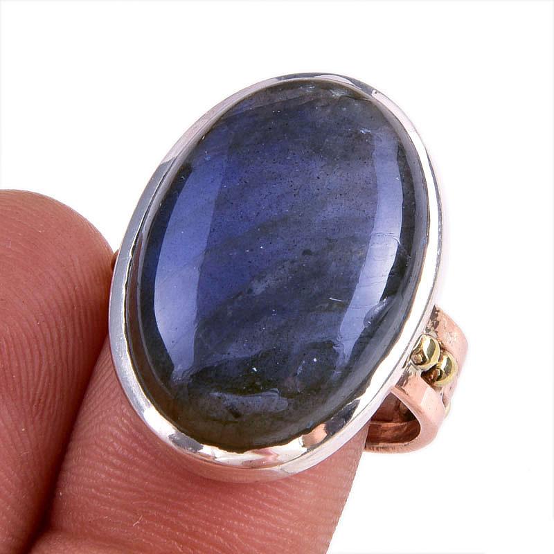 Natural Labradorite Gemstone 925 Solid Silver Jewelry Ring Two Tone Size 8 Z2Z36