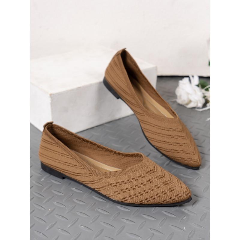 Острые тонкие туфли с неглубоким носком Женская обувь Дышащая плоская обувь Женская вязаная обувь больших размеров