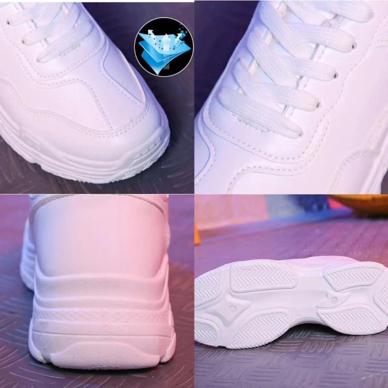 Женские кроссовки на шнуровке для бега на открытом воздухе Белые женские вулканизированные туфли Модные туфли на платформе Универсальные Tenis De Mujer