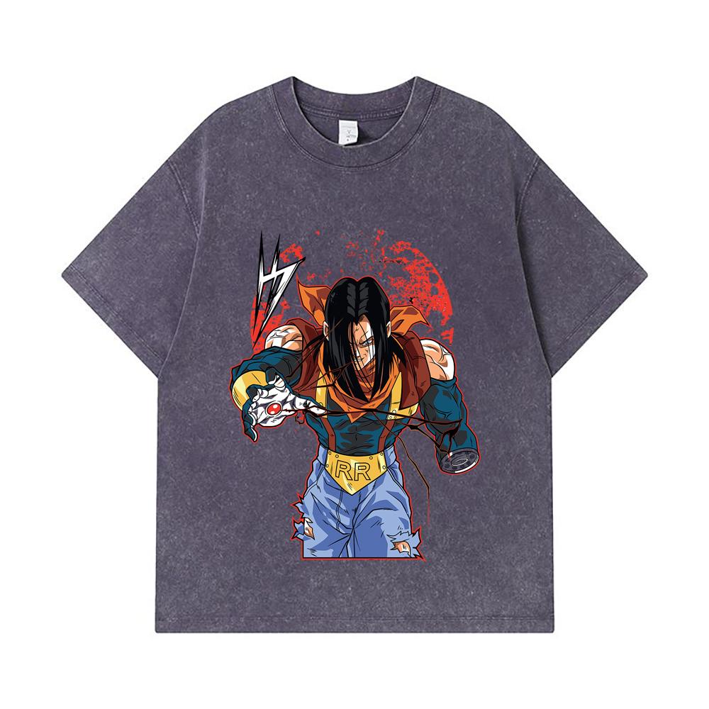 275 GSM Washed T-shirts 100% Cotton Dragon Ball V48 Android 17 Print Unisex Heavy Cotton T Shirt